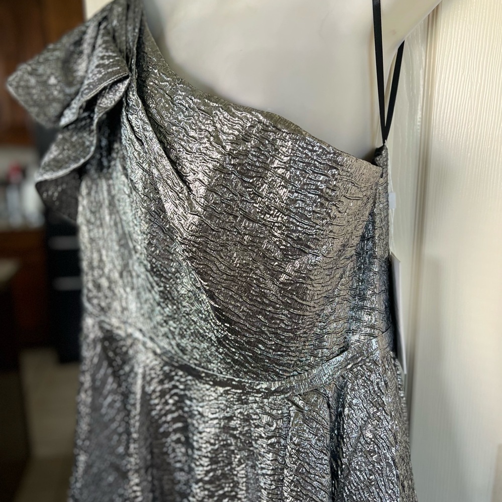 NWT Elegant Silver One-Shoulder Bow Midi Dress 67906 Sz 16 - Picture 7 of 15